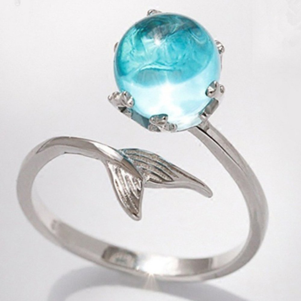 *NEW 925 Silver Crystal Mermaid Adjustable Ring